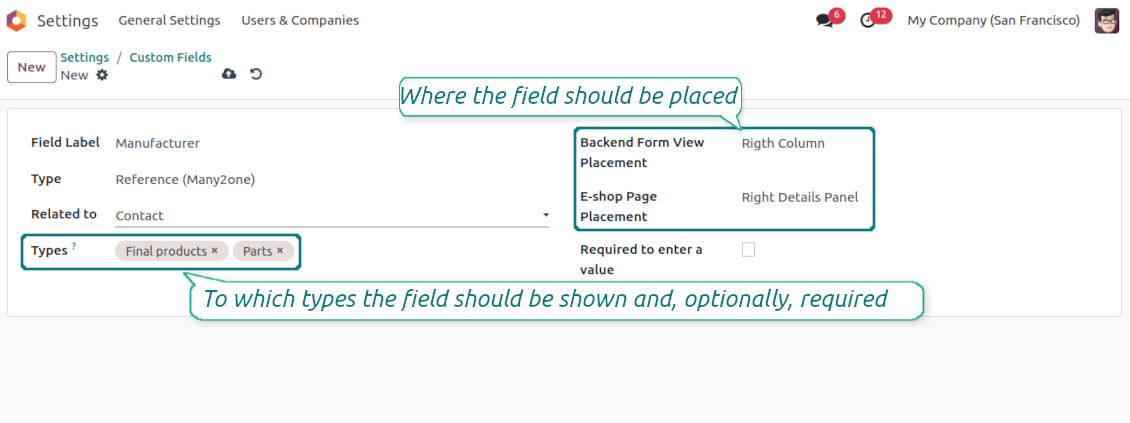 Custom fields depend on template types