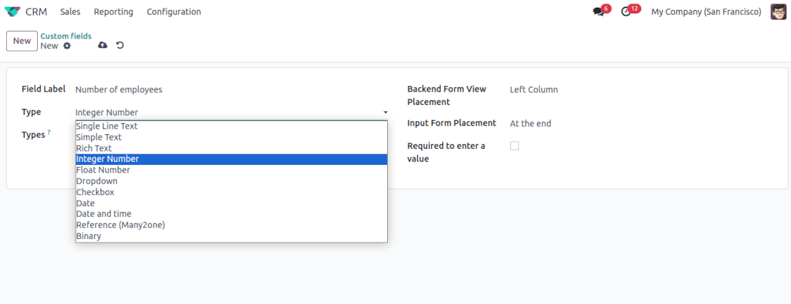 Custom field types for Odoo opportunities