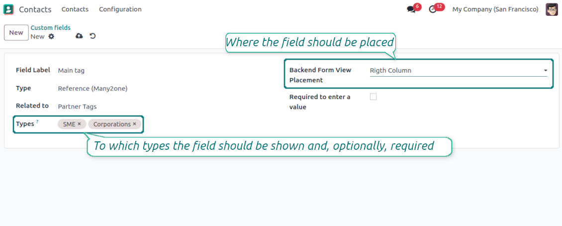 Custom fields depend on a partner type