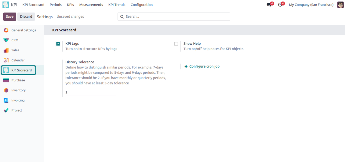 The KPI configuration page