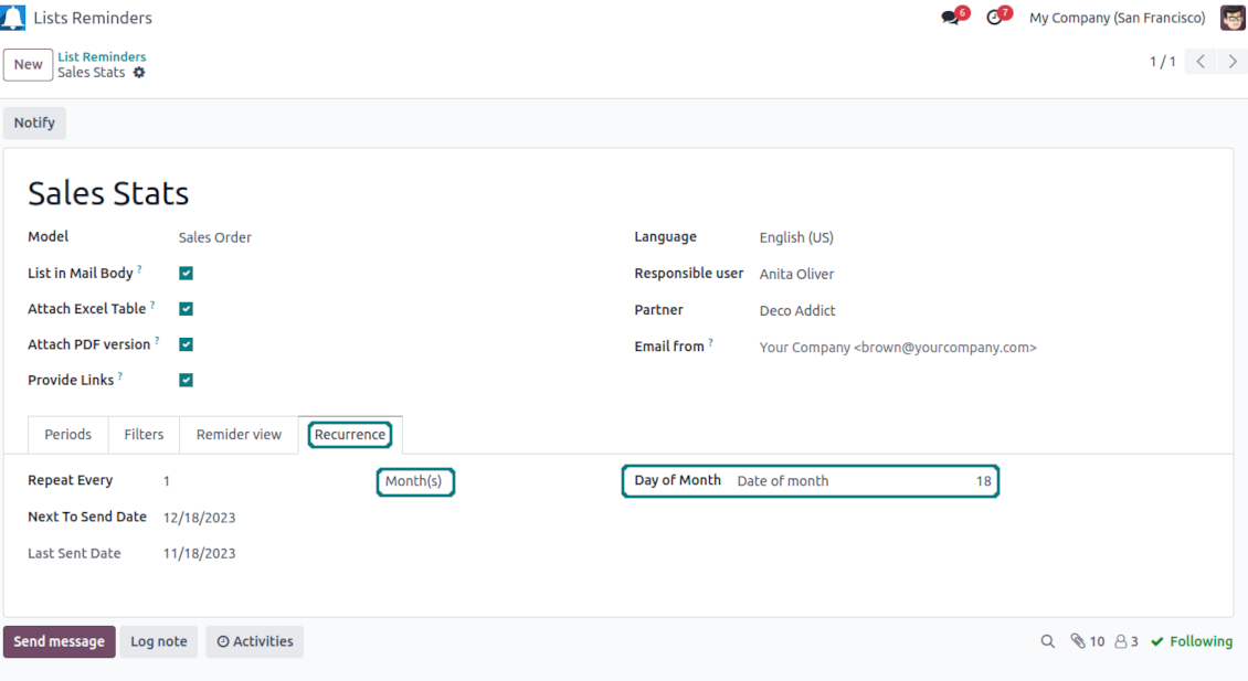 Odoo monthly report