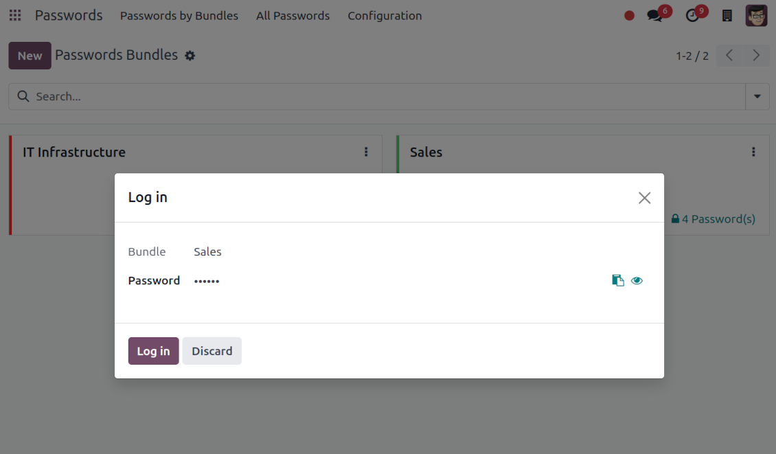 Log in to a passwords manager