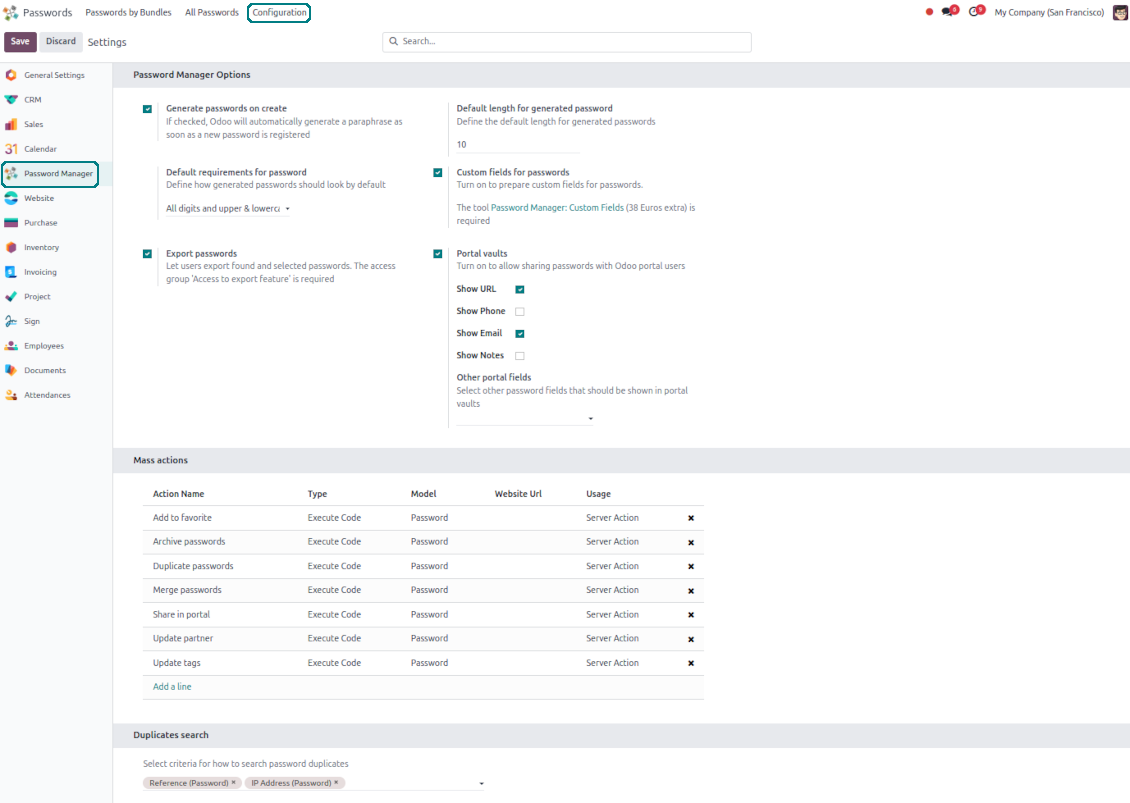 Odoo passwords settings