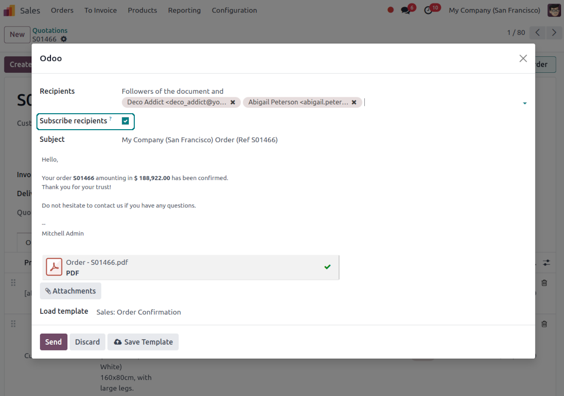 No auto subscriptions for sale orders, invoices, requests for quotations, etc.