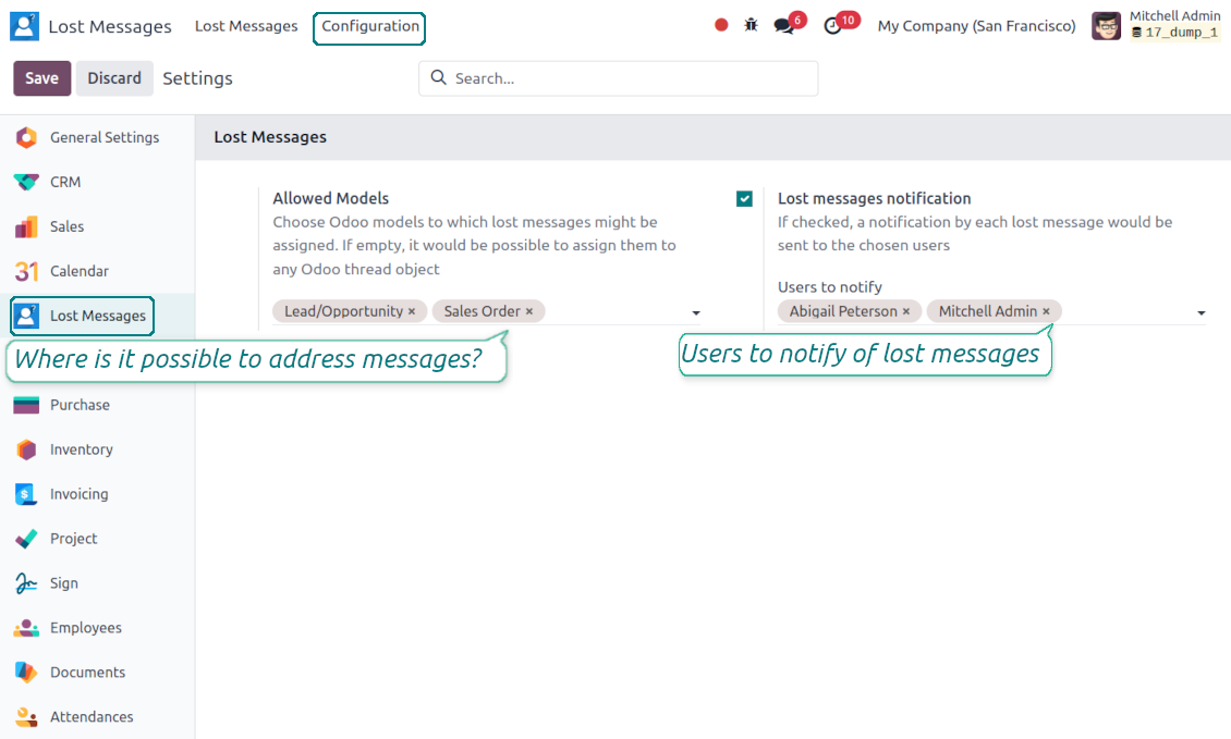 Odoo lost messages notification