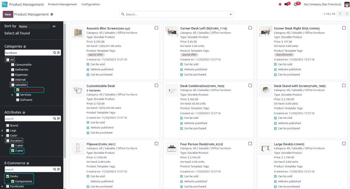 Odoo product management: search and bulk update