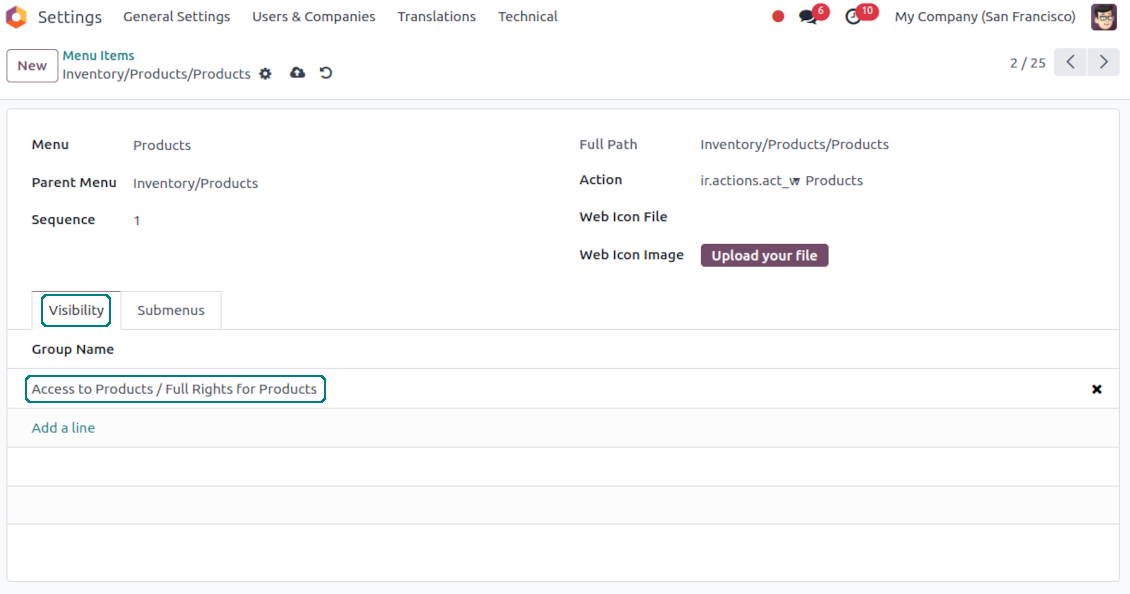 Odoo Product Menus
