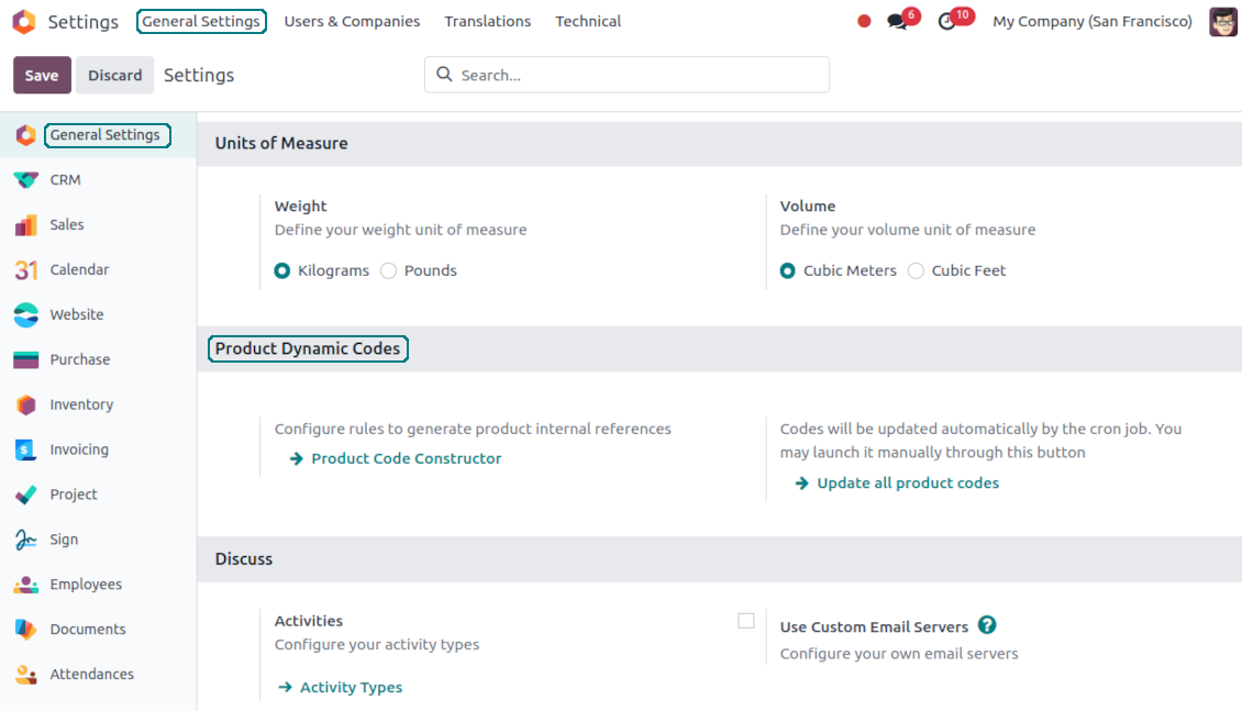 Product coding rules and settings