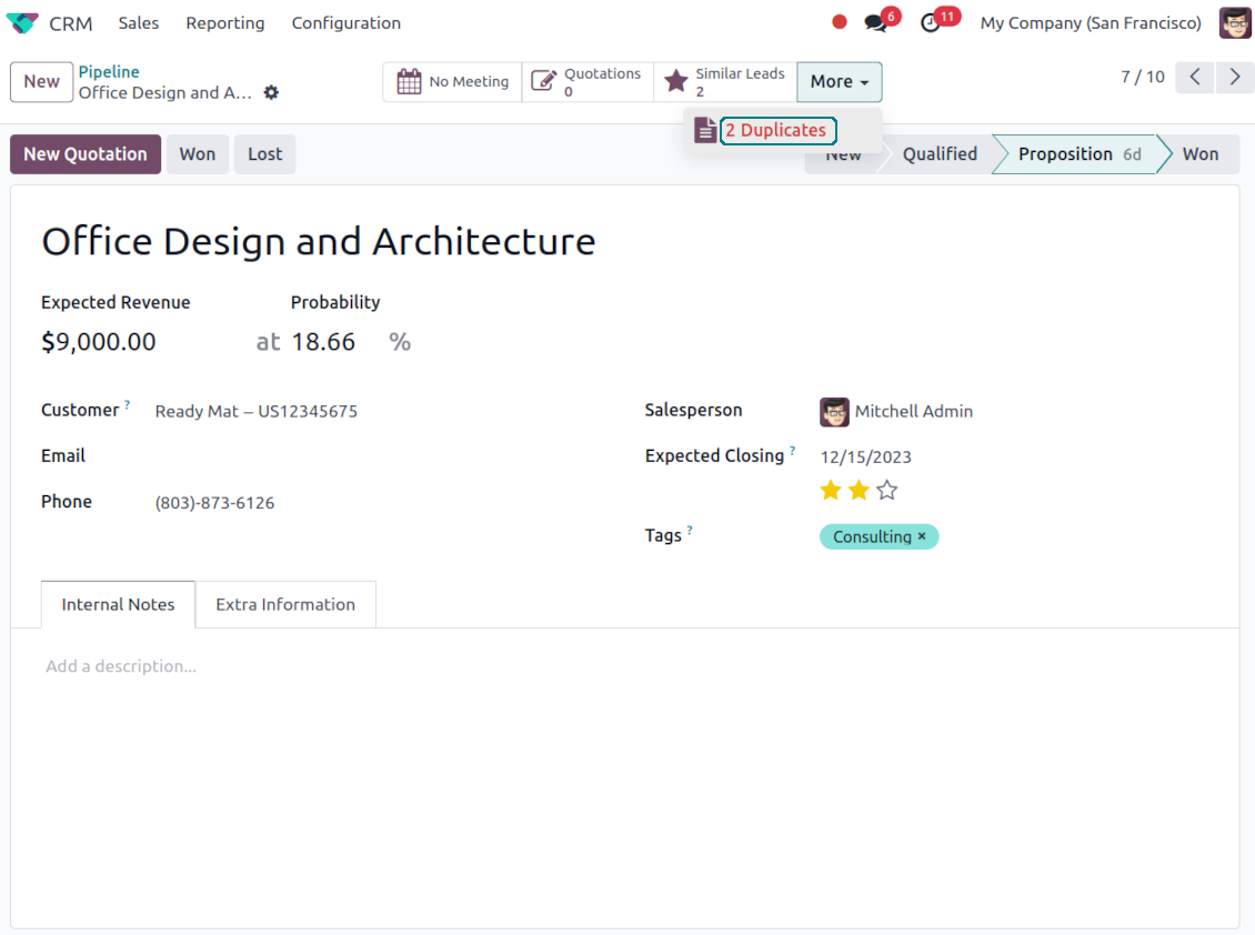 Potential Odoo lead/opportunity duplicates