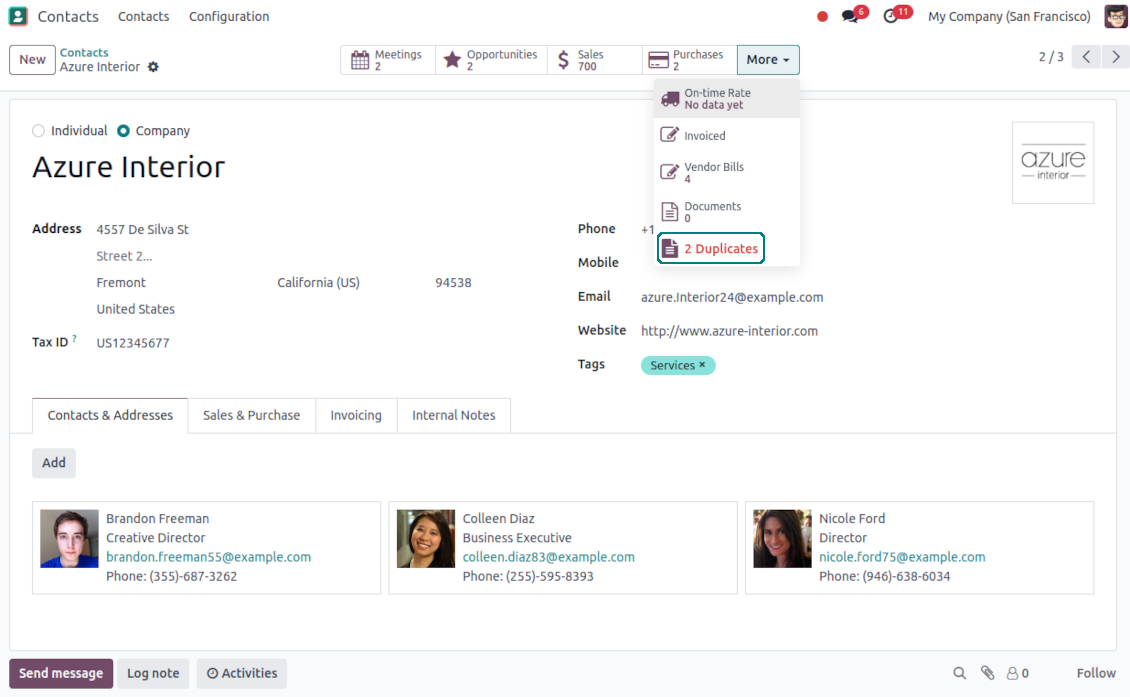 Odoo: search partner duplicates