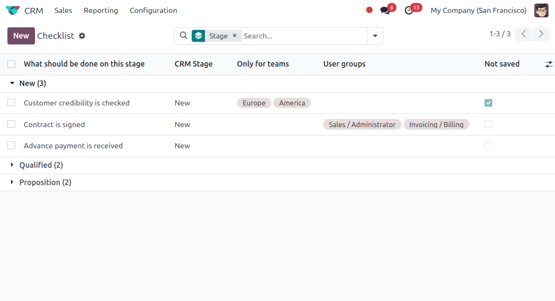 Manage CRM check items