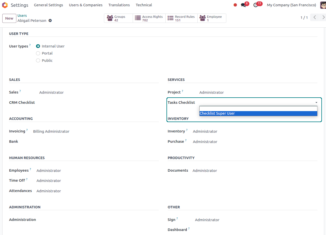 Task checklist super user