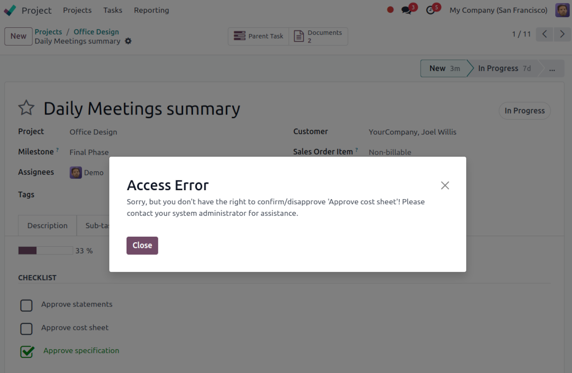 User groups per Odoo task checkpoint
