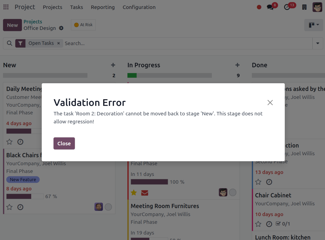 Odoo project warning: moving back is restricted