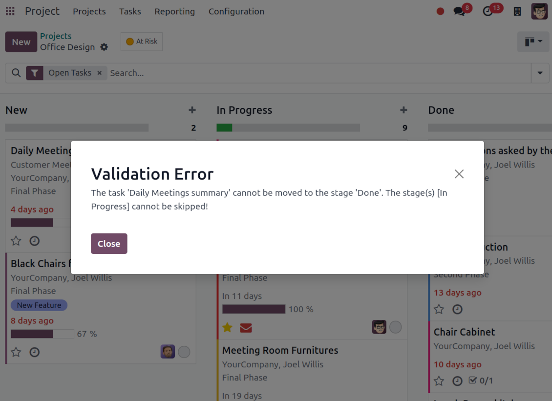 Tasks: no state skipping