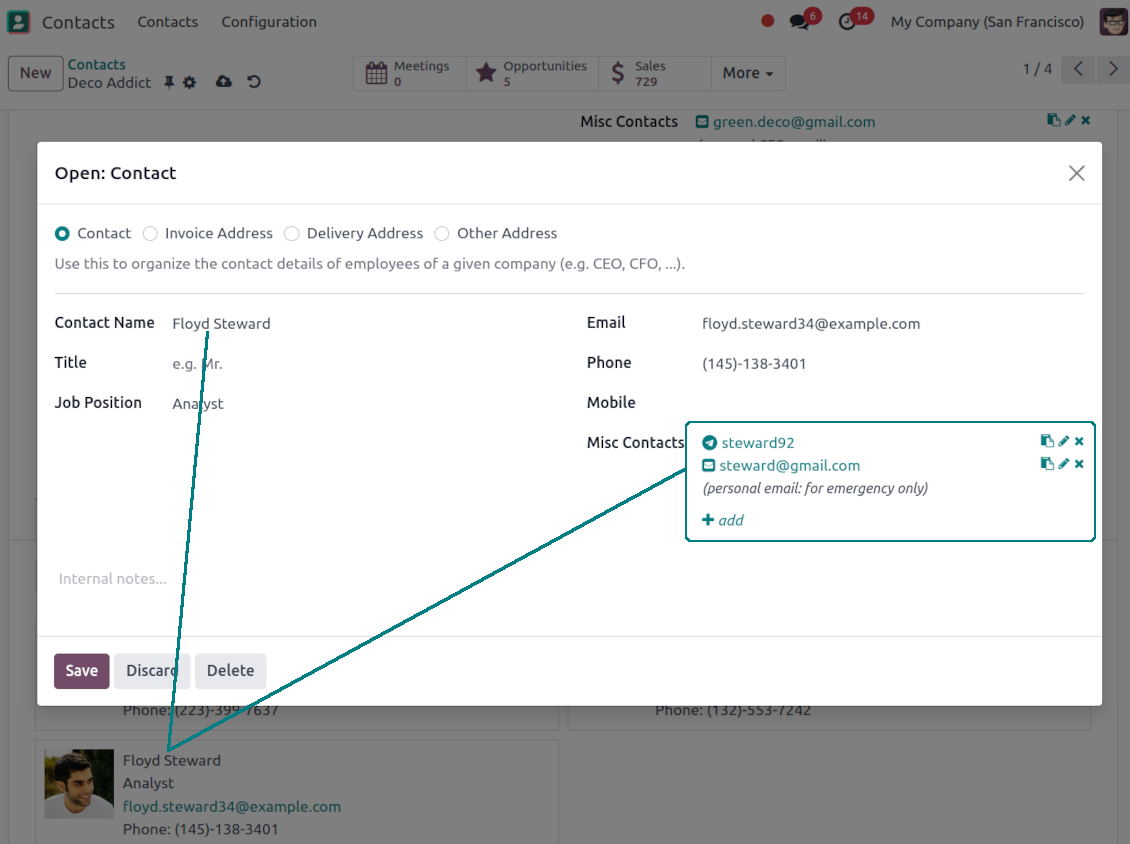Multiple contact details for Odoo contacts