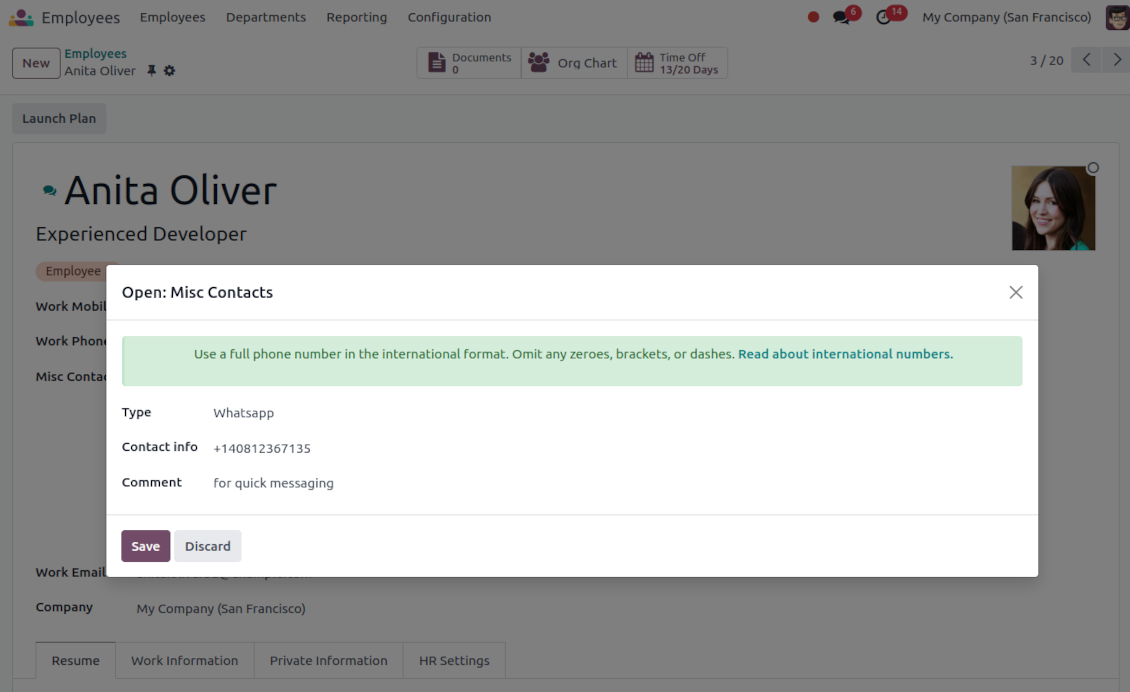HR extra contact record: create and edit