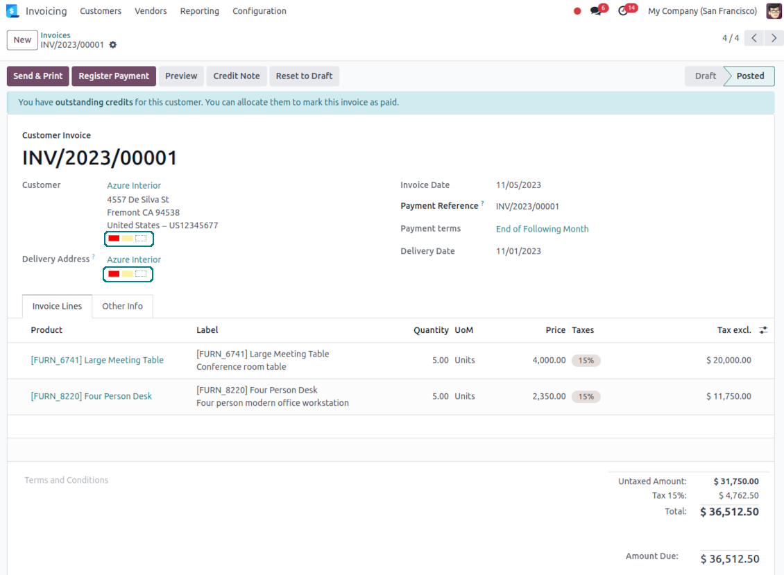 Invoice: color codes