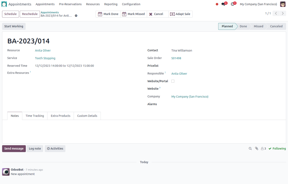 Appointment form view