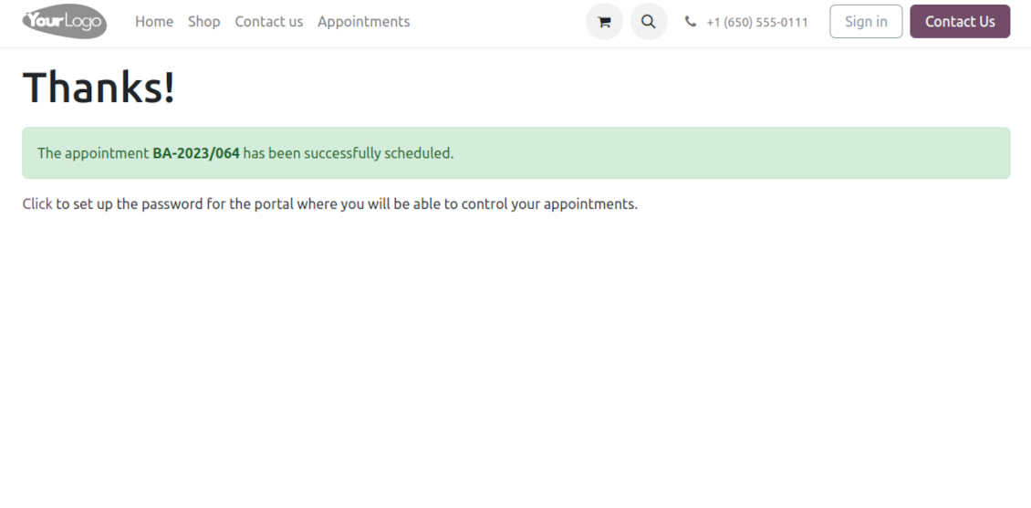 Appointment page: success