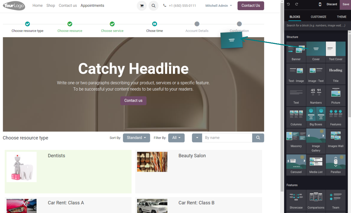 Website builder to describe the reservation process
