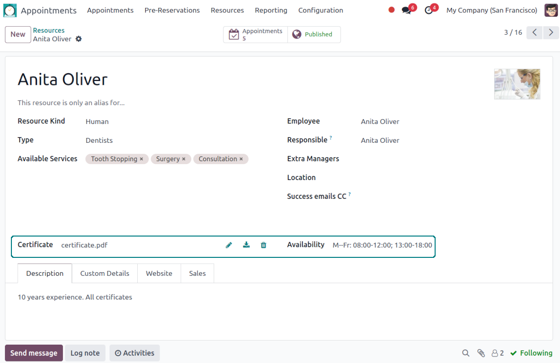 Custom booking details in Odoo's backend