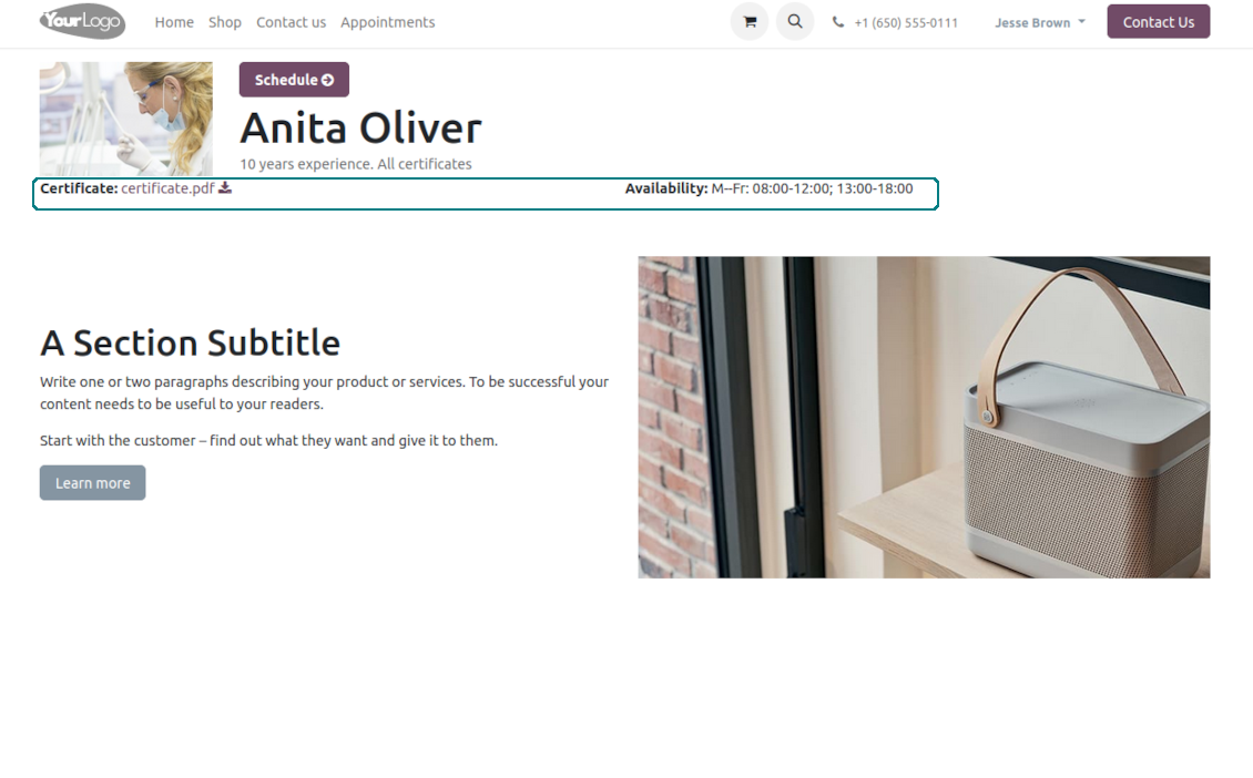 Custom details on the Odoo website