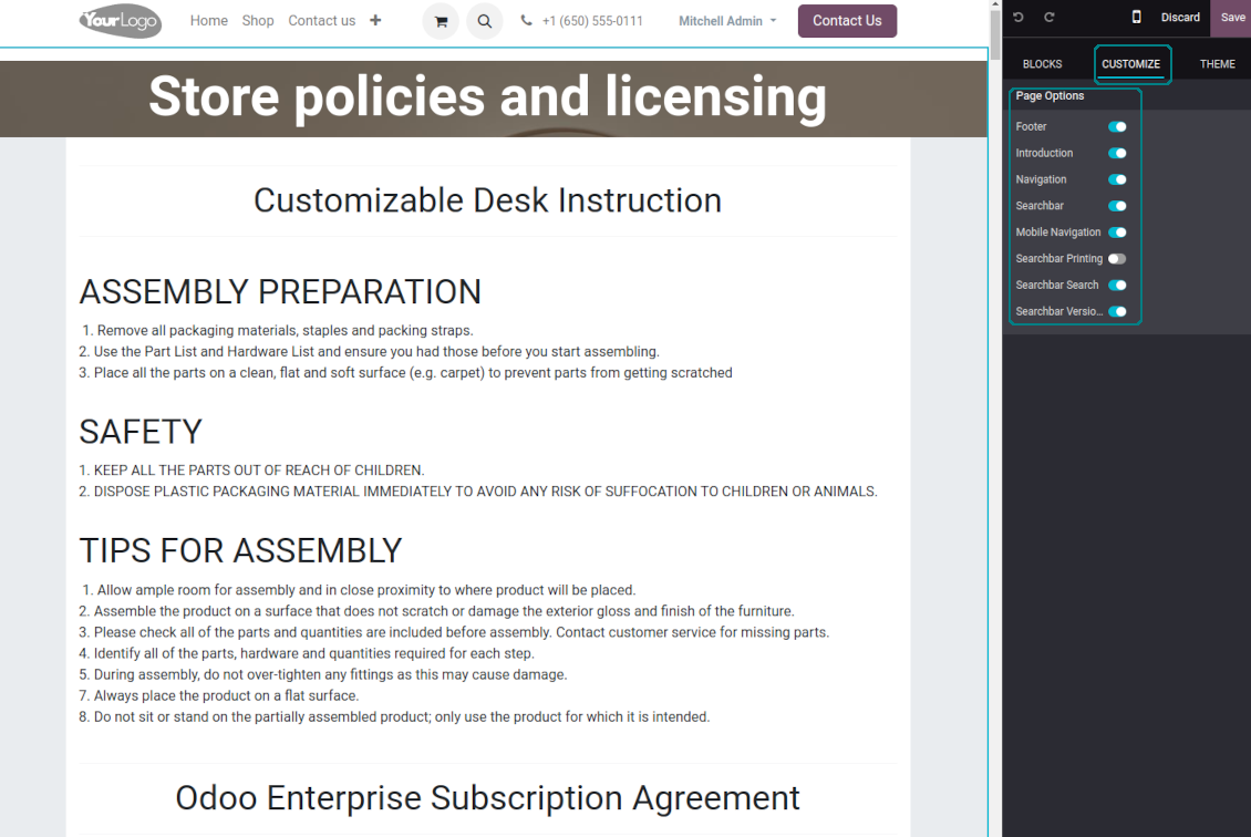 Documentation content configurable view