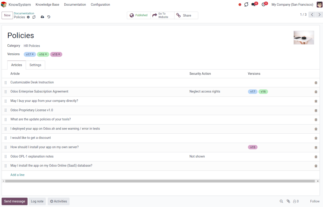 Documentation section settings