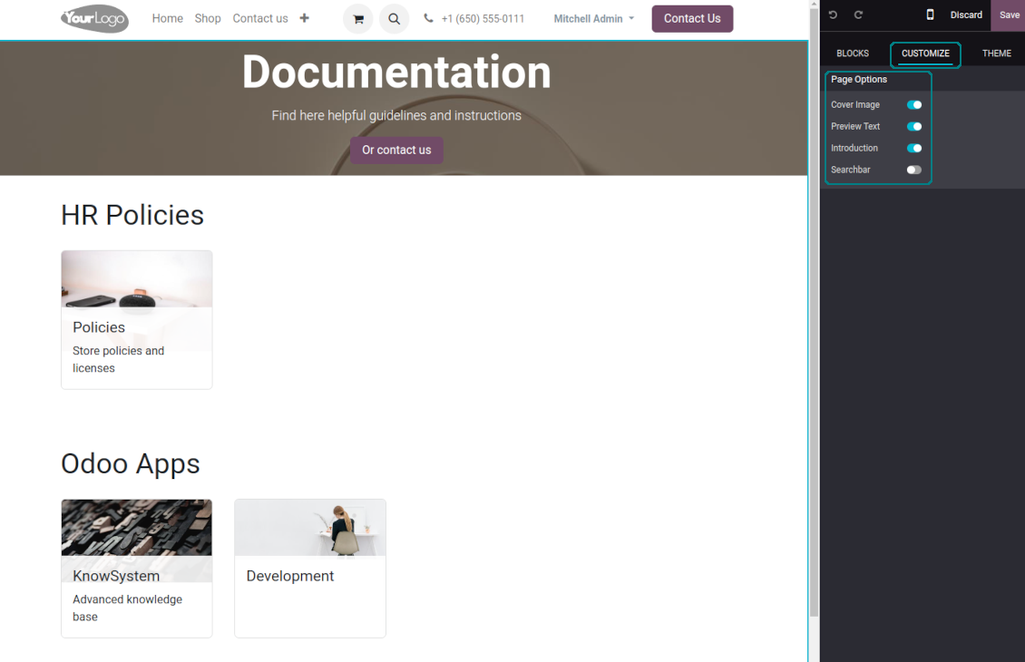 Optional features for documentation sections
