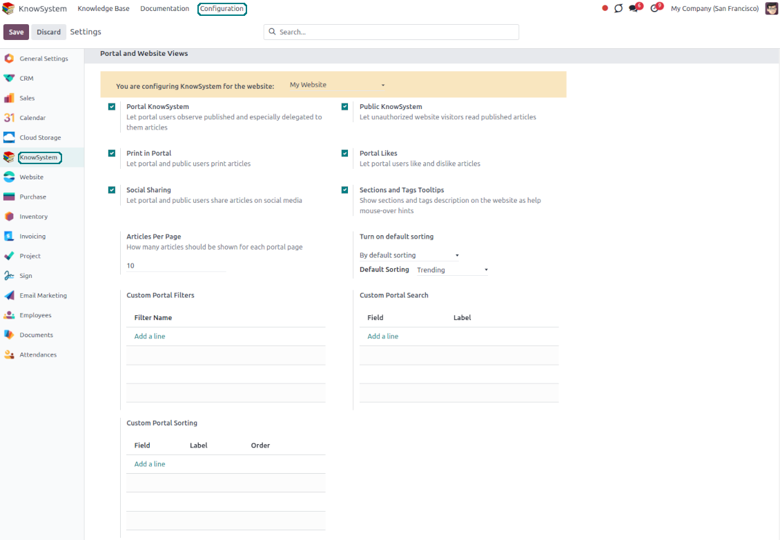 Odoo KnowSystem: portal and website