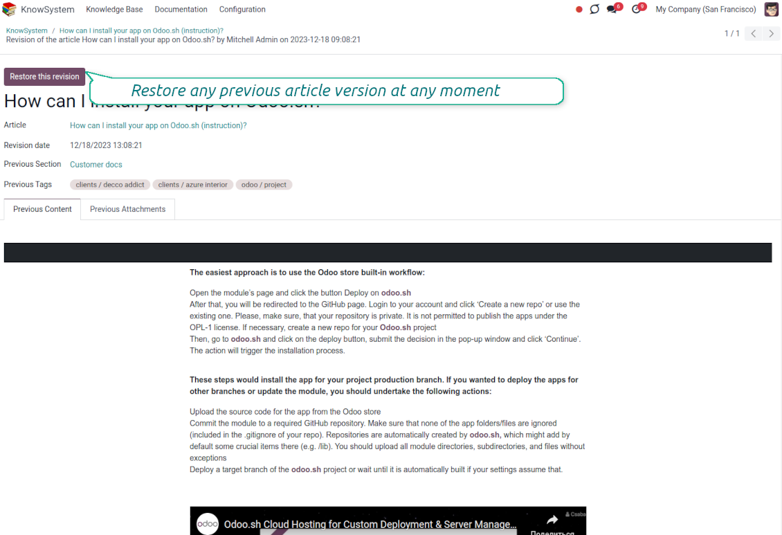 Odoo KMS revisions