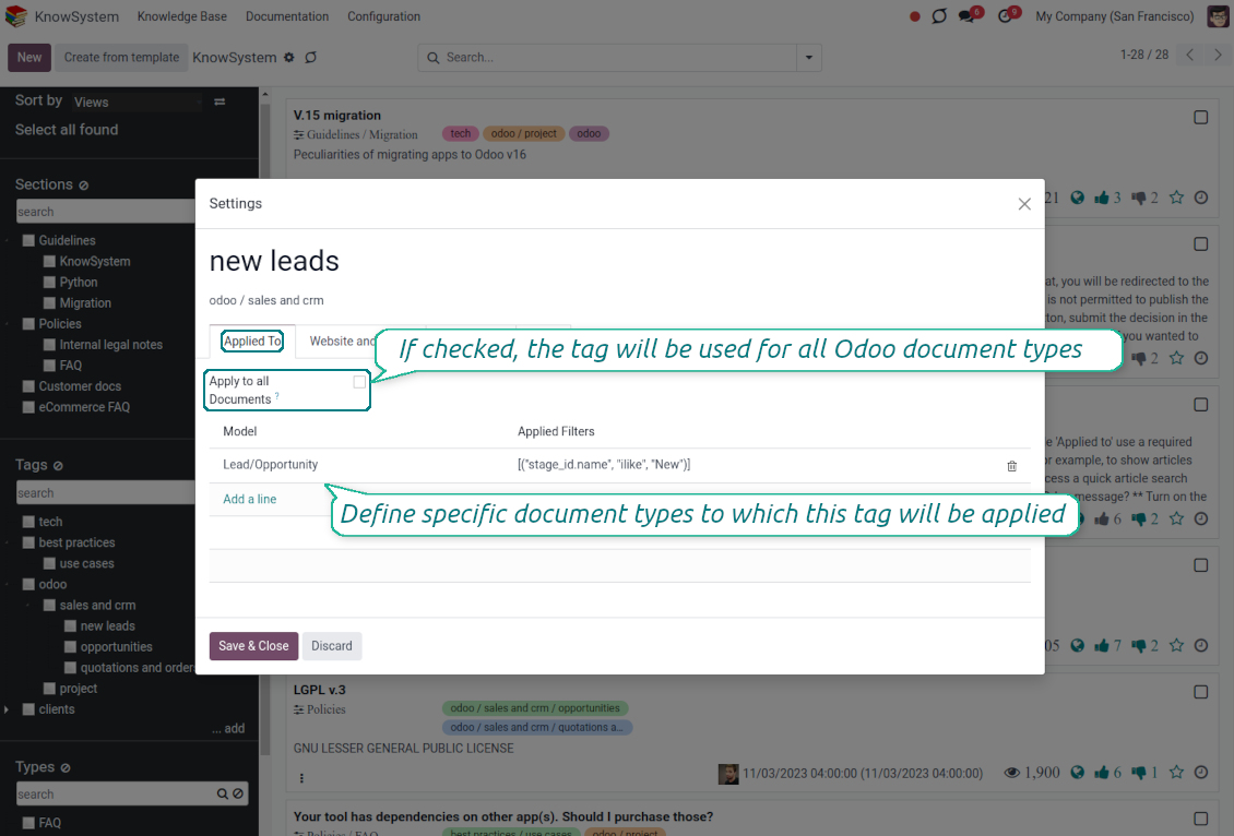 KnowSystem tags for Odoo objects