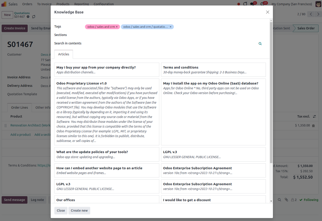 Odoo KMS: search for articles