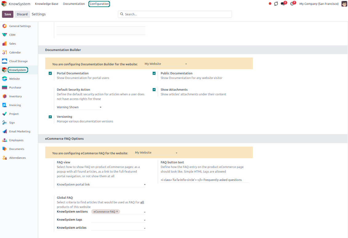 Set up documentation and FAQ for Odoo-sold products