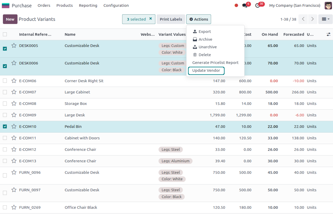 Adding variants' vendors