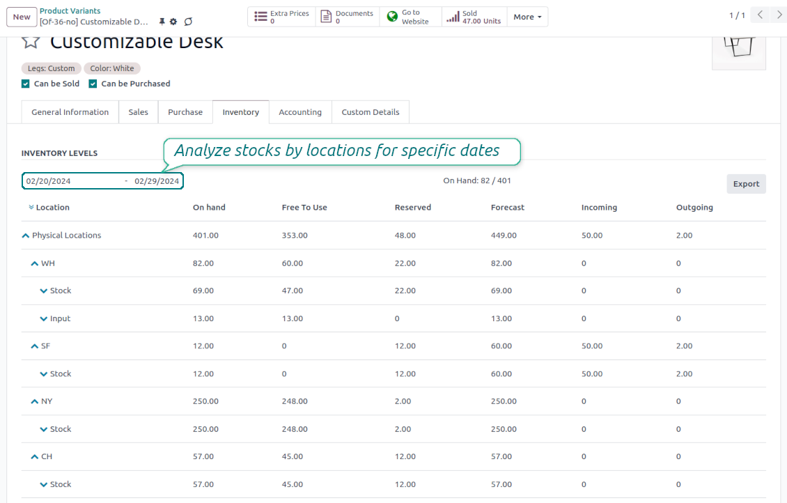 Warehouses stocks start/end restrictions