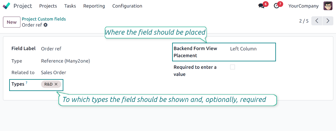 Custom fields depend on project types
