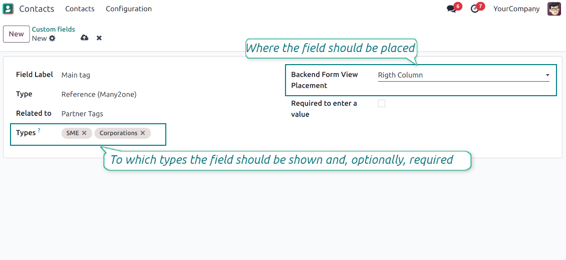 Custom fields depend on a partner type