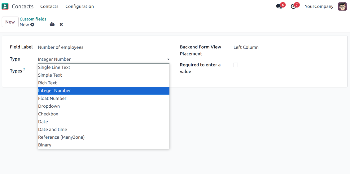Field types for Odoo partners