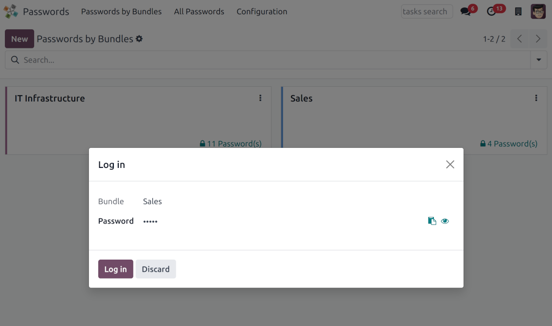 Log in to a passwords manager