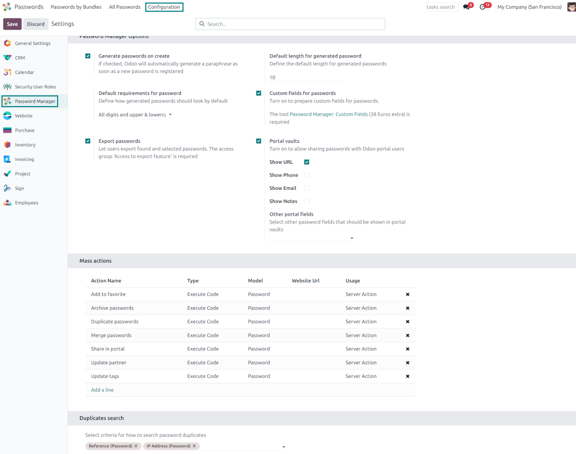 Odoo passwords settings