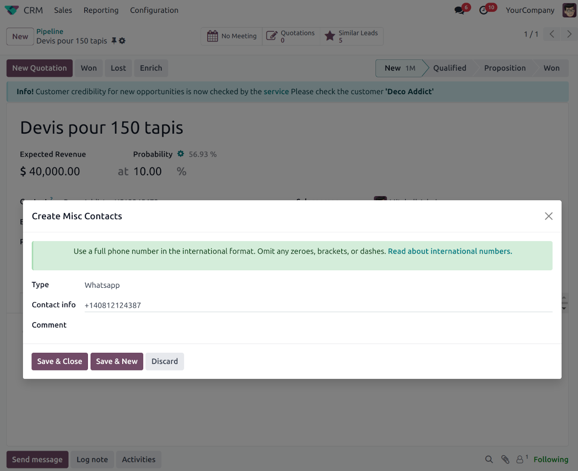 CRM extra contact record: create and edit