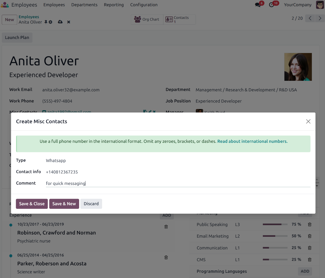 HR extra contact record: create and edit