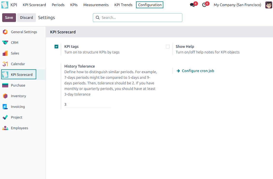 The KPI configuration page