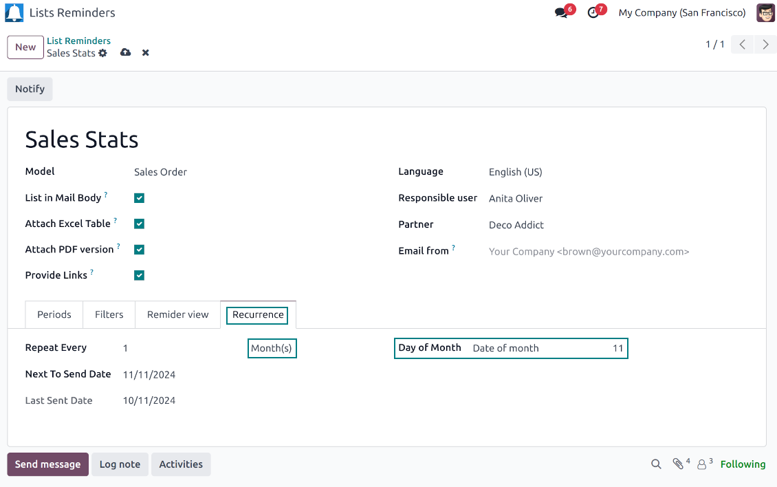Odoo monthly report