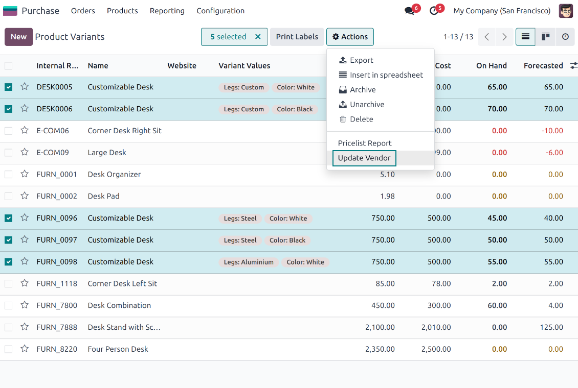 Adding variants' vendors