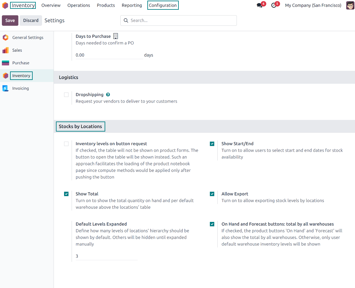 Setting up Odoo stocks by location
