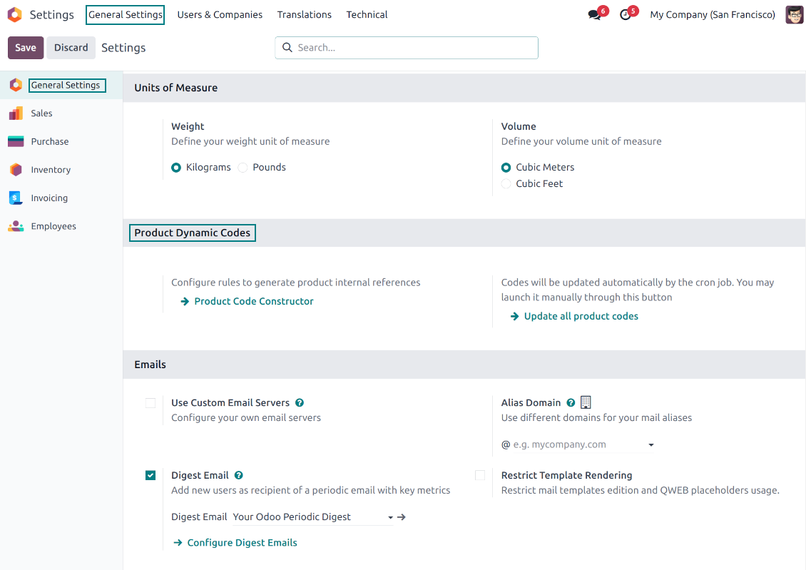 Product coding rules and settings
