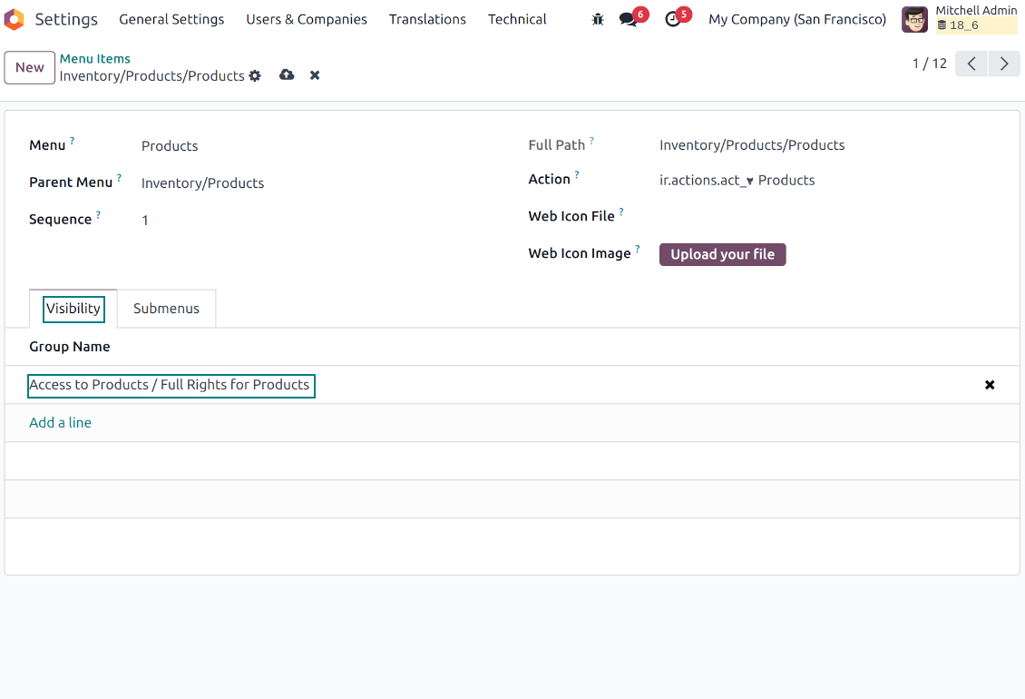 Odoo Product Menus
